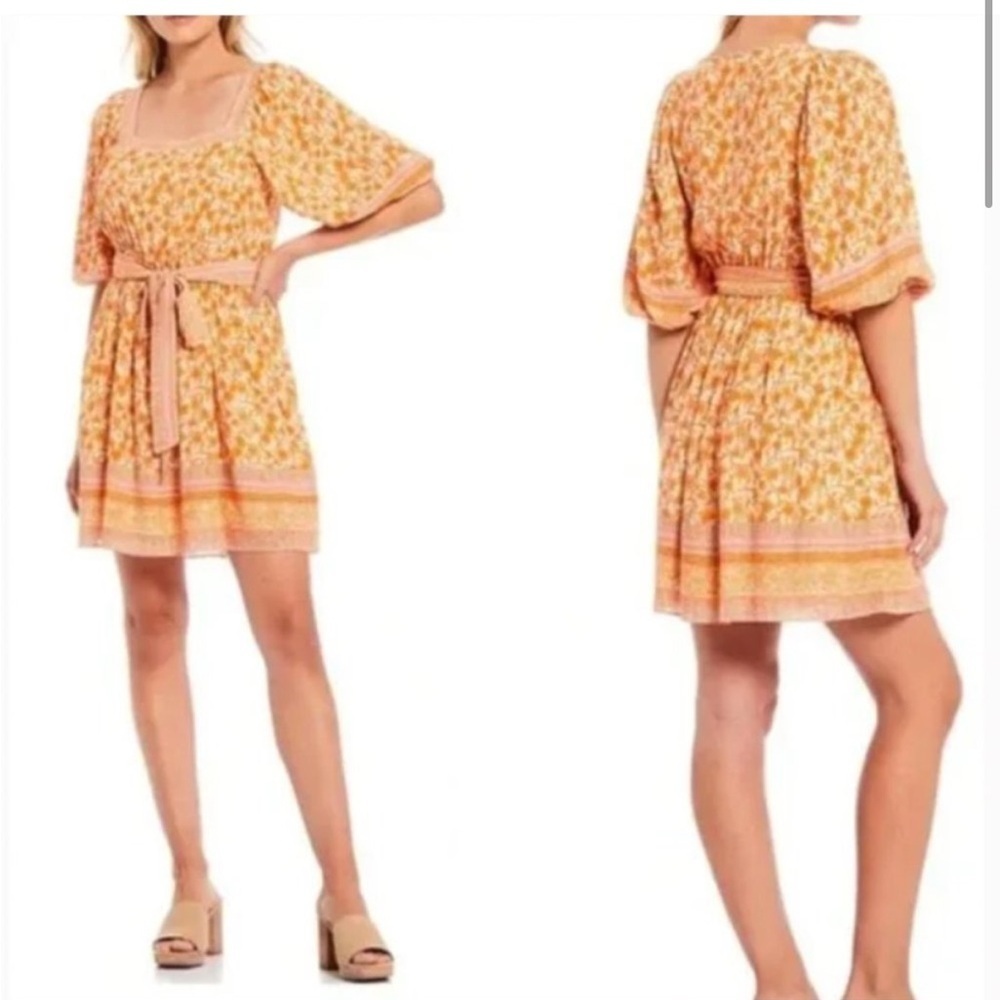 A Lovers A. Orange and Cream Mini Sundress with Bishop Sleeves Small